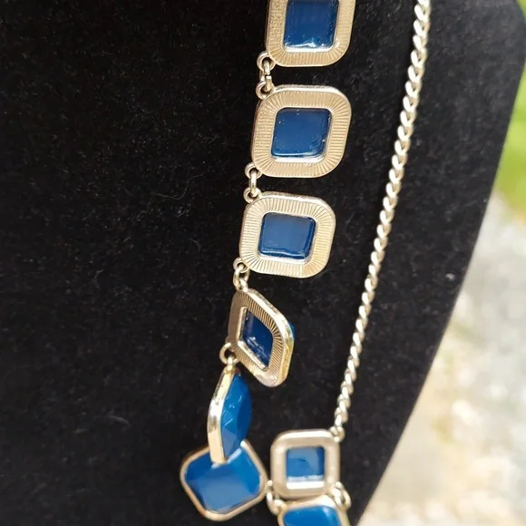 Cobalt Blue Square Stone Statement Chunky Necklace - Picture 9 of 11
